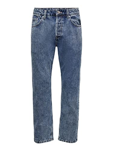 Herren O&S Loose Fit Jeans Straight Leg Denim Pants ONSEDGE Stoned Washed Hose Trousers, Farben:Blau, Größe Jeans:32W / 32L von ONLY & SONS
