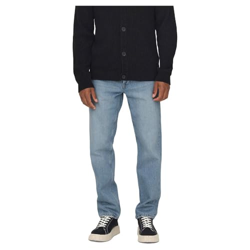 ONLY&SONS Herren Jeans Regular Fit Denim Pants Straight mid Waist Knopfleiste, Farben:Hellblau, Größe Jeans:32W / 32L, Beinlänge:L32 von ONLY & SONS