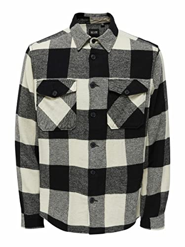 ONLY & SONS Herren Onsmilo Ls Check Overshirt Noos Shirt, Schwarz, XS EU von ONLY & SONS