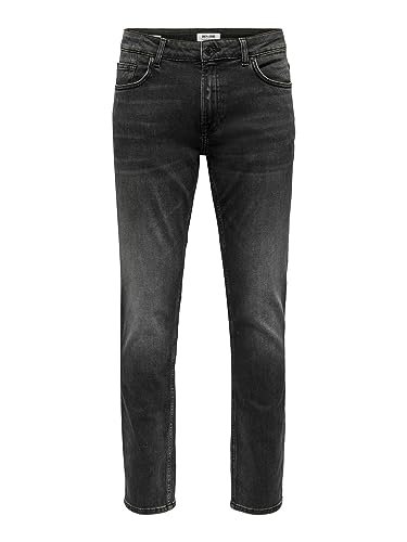 Herren O&S Regular Fit Jeans Straight Denim Stretch Pants ONSWEFT Stoned Washed Hose Trousers, Farben:Grau, Größe Jeans:31W / 32L von ONLY & SONS