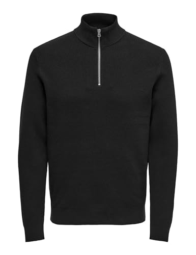ONLY & SONS Herren ONSPHIL REG 12 Cotton Half Zip Knit NOOS Pullover, Black, M von Only & Sons