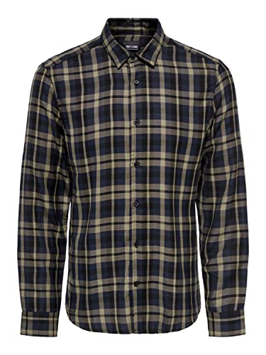 ONLY & SONS Men's ONSARI Slim VISC Check LS Shirt Hemd, Dark Navy, L von ONLY & SONS