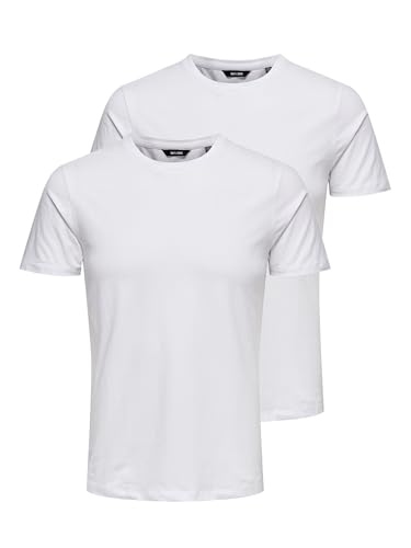 ONLY & SONS Herren Onsbasic Slim O-neck 2-pack Noos T Shirt, Weiß, L EU von Only & Sons