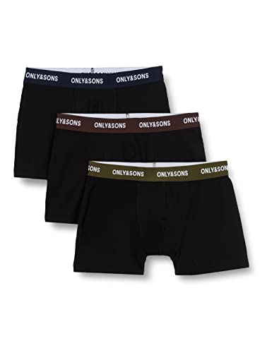 ONLY & SONS Men's ONSFITZ SOLID Trunk 3PACK3854 NOOS Boxer Shorts, Black/Slate Waistband, XL von ONLY & SONS