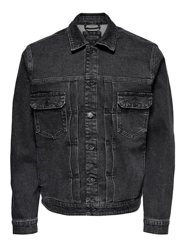 ONLY & SONS O&S Jeansjacke LED Zeppelin Denim Trucker Übergangsjacke Langarm Blouson Shacket ONSBART, Farben:Schwarz, Größe Jacken:L von ONLY & SONS