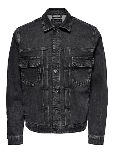 ONLY & SONS O&S Jeansjacke LED Zeppelin Denim Trucker Übergangsjacke Langarm Blouson Shacket ONSBART, Farben:Schwarz, Größe Jacken:M von ONLY & SONS