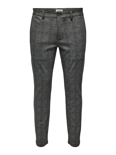 ONLY & SONS O&S Stoffhose Chino Elegante Business Pants Karierte Stretch Trousers Slim Fit Tapered Leg ONSMARK, Farben:Schwarz-2,Größe-Hosen:W34 L30,Z - Länge L30/32/34/36/38:L30 von ONLY & SONS