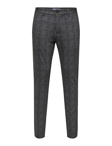 ONLY & SONS O&S Stoffhose Chino Elegante Business Pants Karierte Stretch Trousers Slim Fit Tapered Leg ONSMARK, Farben:Schwarz-2,Größe-Hosen:W38 L32,Z - Länge L30/32/34/36/38:L32 von ONLY & SONS
