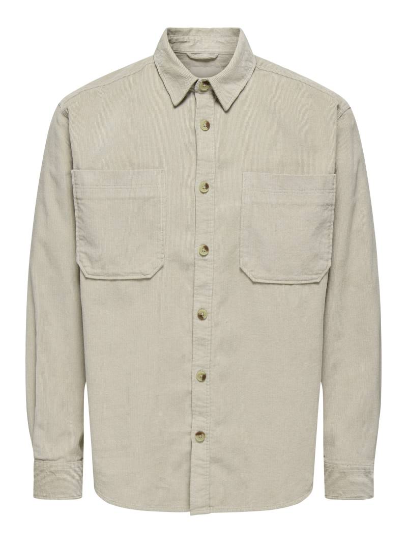 ONLY&SONS - ONSALP 2PKT WASHD CORD LS SHIRT NOOS silver lining - Gr. - L von ONLY&SONS