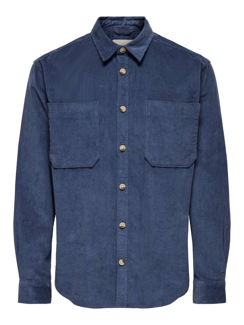 ONLY&SONS - ONSALP RLX 2PKT WASHD CORD LS SHIRT NOOS vintage indigo - Gr. - L von ONLY&SONS