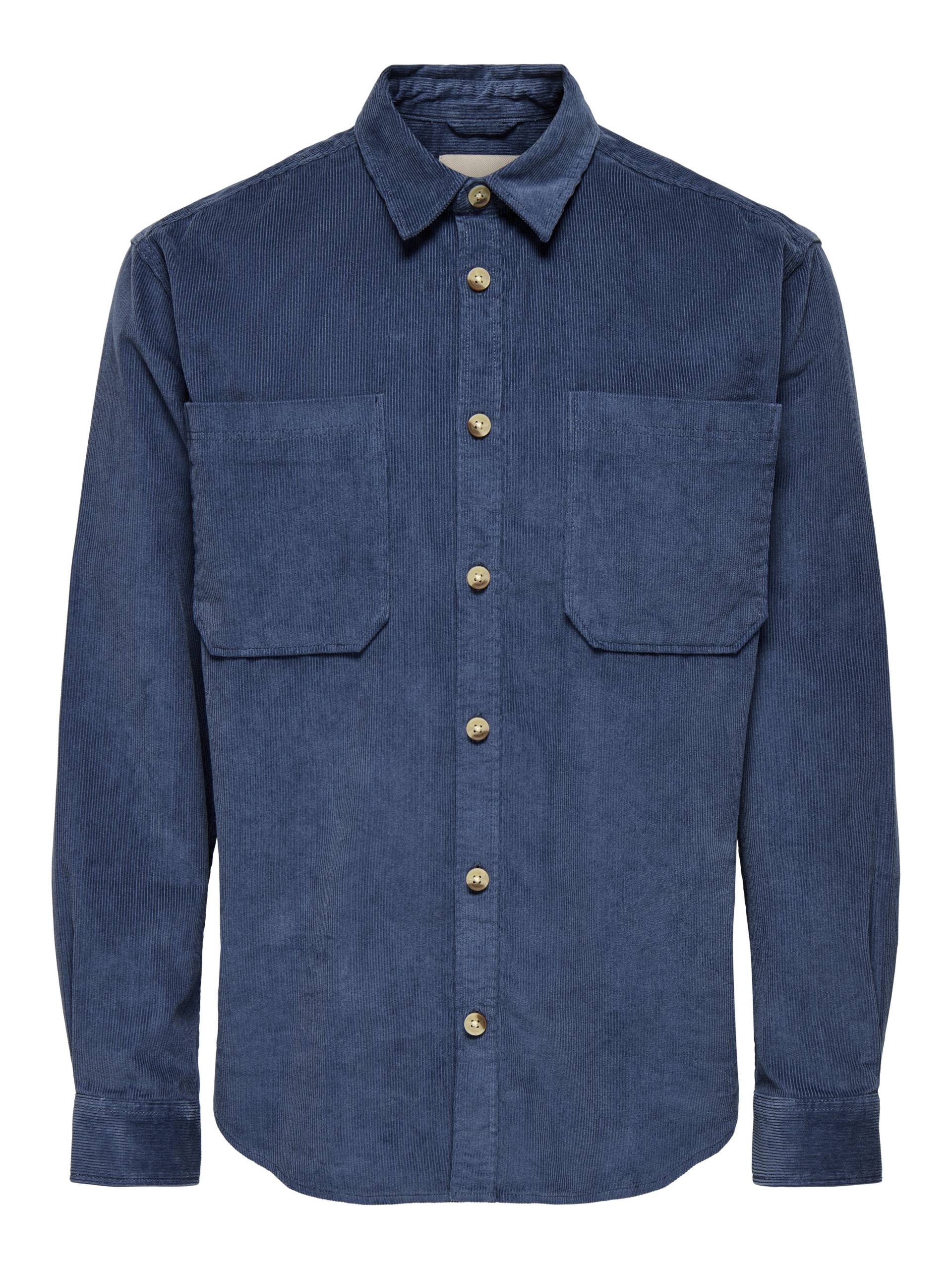 ONLY&SONS - ONSALP RLX 2PKT WASHD CORD LS SHIRT NOOS vintage indigo - Gr. - S von ONLY&SONS