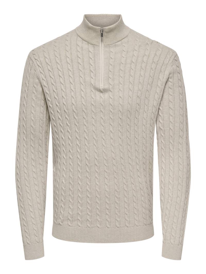ONLY&SONS - ONSLOUI REG 12 CABEL HALF ZIP KNIT NOOS oatmeal - Gr. - M von ONLY&SONS