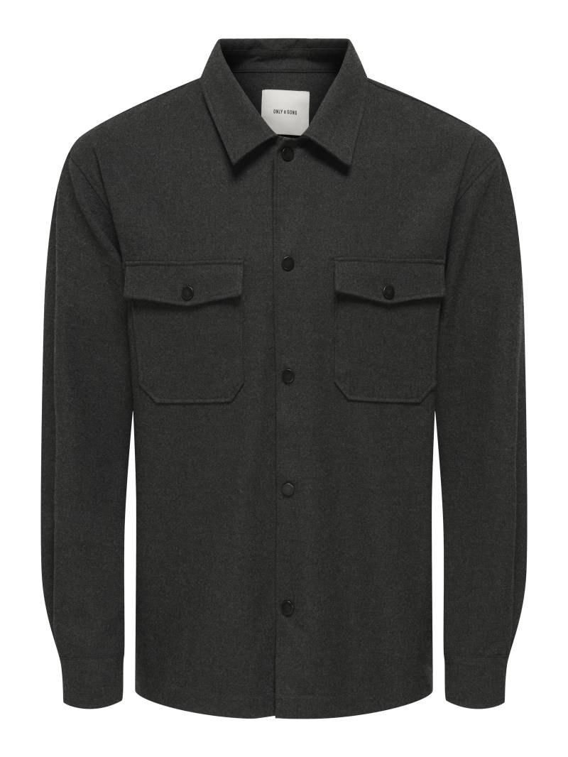 ONLY&SONS - ONSMARK BRUSHED 0353 OVERSHIRT dark grey melange - Gr. - XL von ONLY&SONS