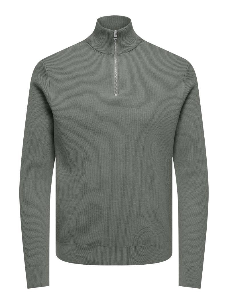 ONLY&SONS - ONSPHIL REG 12 STRUC HALF ZIP KNIT NOOS castor gray - Gr. - XS von ONLY&SONS