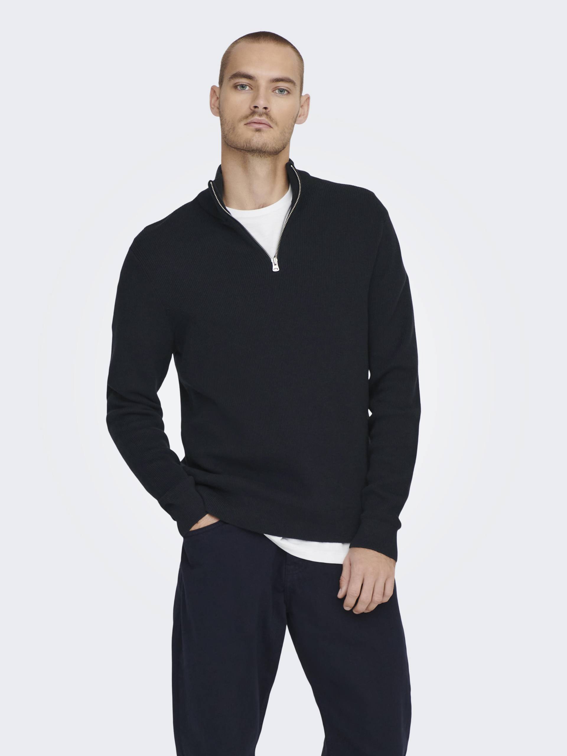 ONLY&SONS - ONSPHIL REG 12 STRUC HALF ZIP KNIT NOOS dark navy - Gr. - L von ONLY&SONS