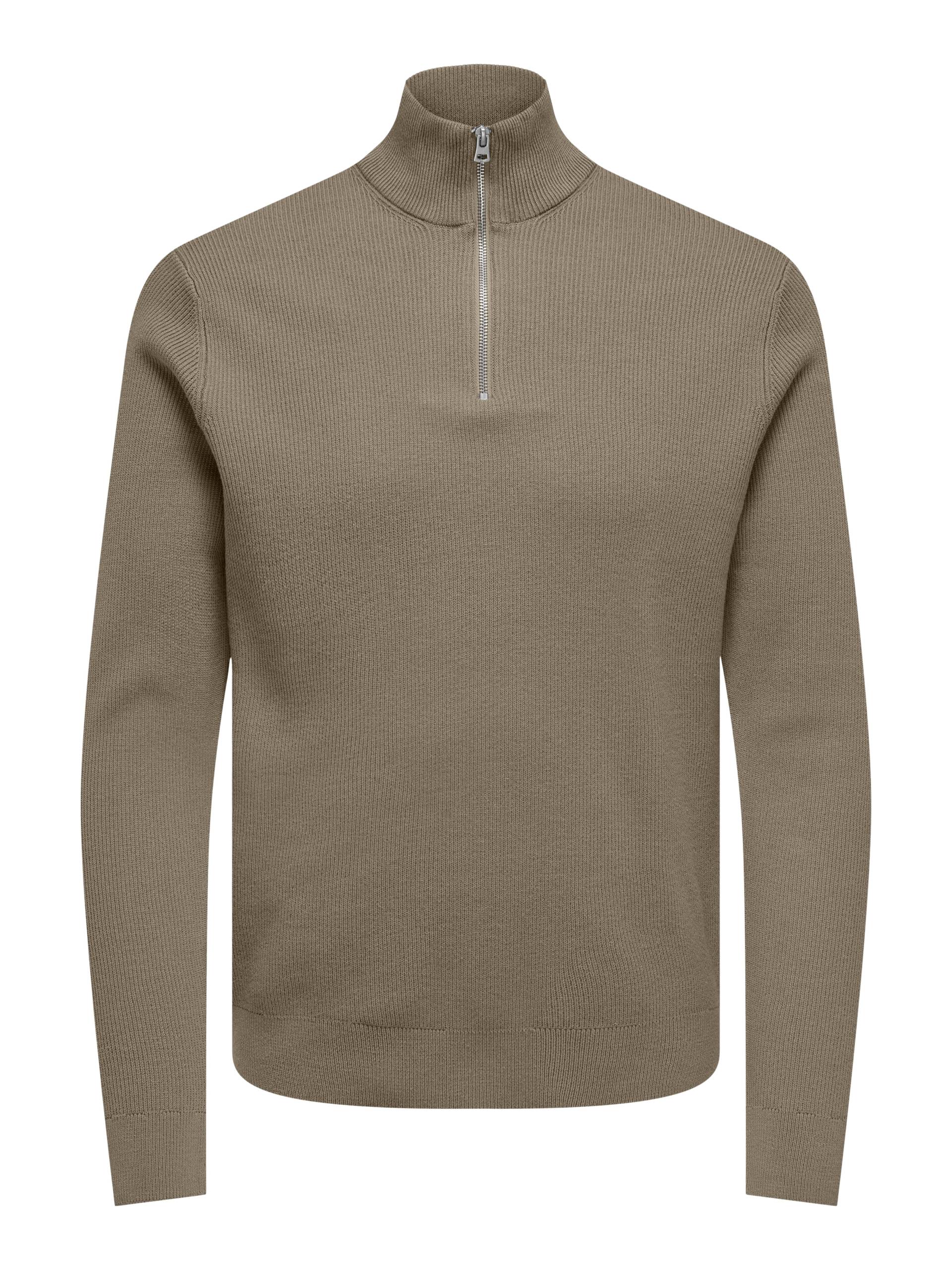 ONLY&SONS - ONSPHIL REG 12 STRUC HALF ZIP KNIT NOOS desert taupe - Gr. - S von ONLY&SONS