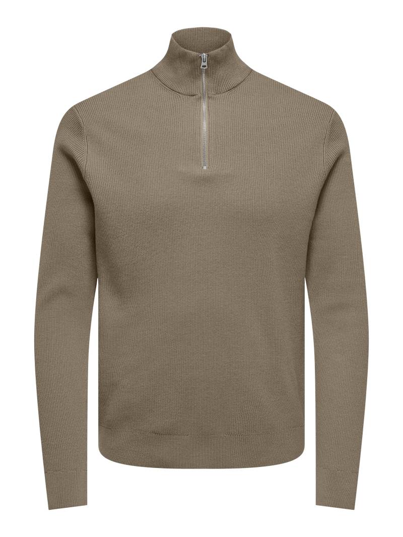 ONLY&SONS - ONSPHIL REG 12 STRUC HALF ZIP KNIT NOOS desert taupe - Gr. - S von ONLY&SONS