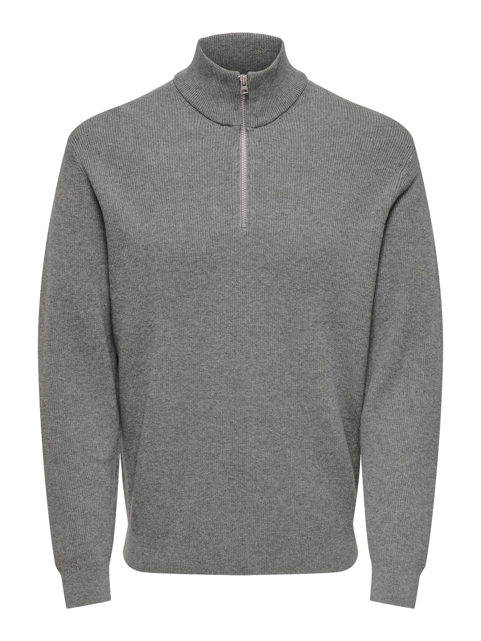 ONLY&SONS - ONSPHIL REG 12 STRUC HALF ZIP KNIT NOOS medium grey melange - Gr. - S von ONLY&SONS