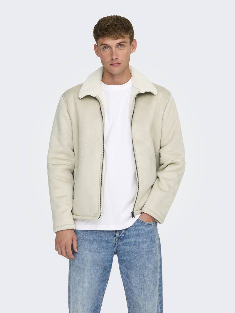 ONLY&SONS - ONSROYCE SHEARLING JACKET OTW silver lining - Gr. - XL von ONLY&SONS