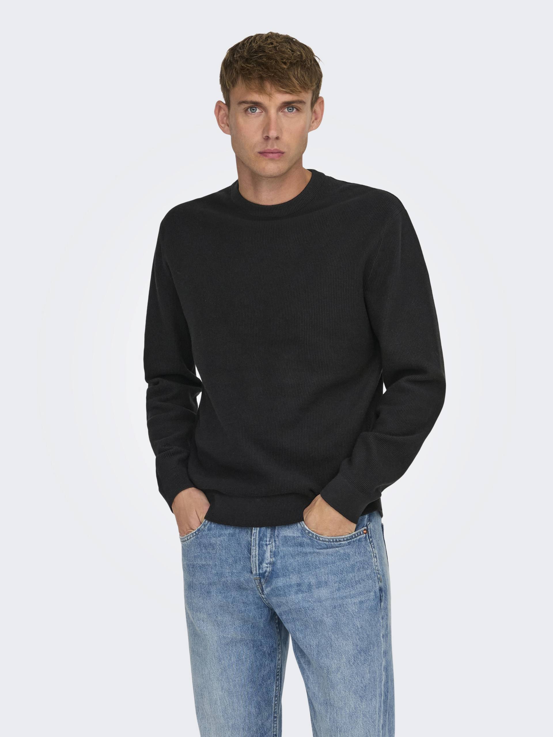 ONLY&SONS - ONSTONY DS 12 LS WAFFLE CREW KNIT NOOS black - Gr. - S von ONLY&SONS