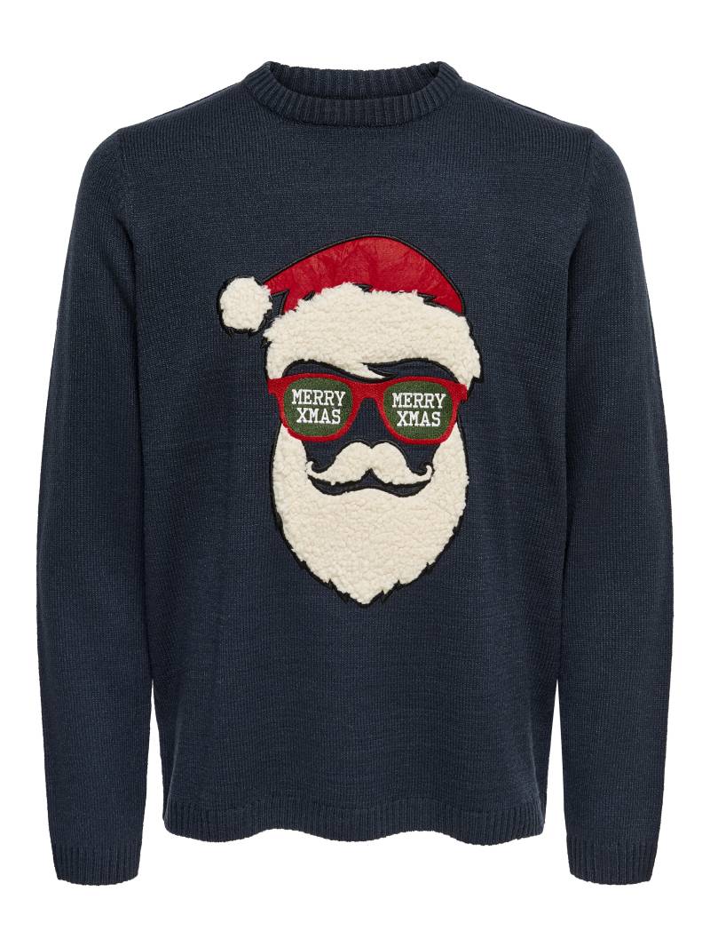 ONLY&SONS - ONSXMAS 7 FUNNY BADGE JAQUARD KNIT CS blue nights - Gr. - S von ONLY&SONS