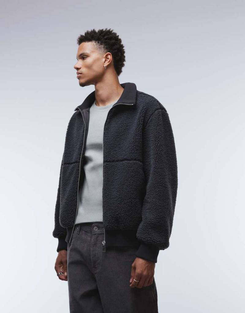 ONLY & SONS - Oversize-Jacke aus anthrazitfarbenem Sherpa-Fleece mit Reißverschluss-Schwarz von ONLY & SONS