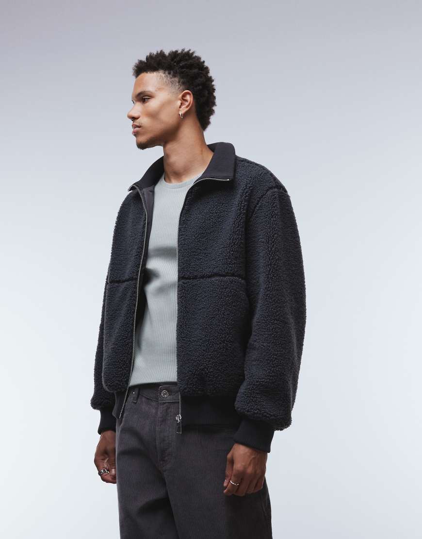 ONLY & SONS - Oversize-Jacke aus anthrazitfarbenem Sherpa-Fleece mit Reißverschluss-Schwarz von ONLY & SONS