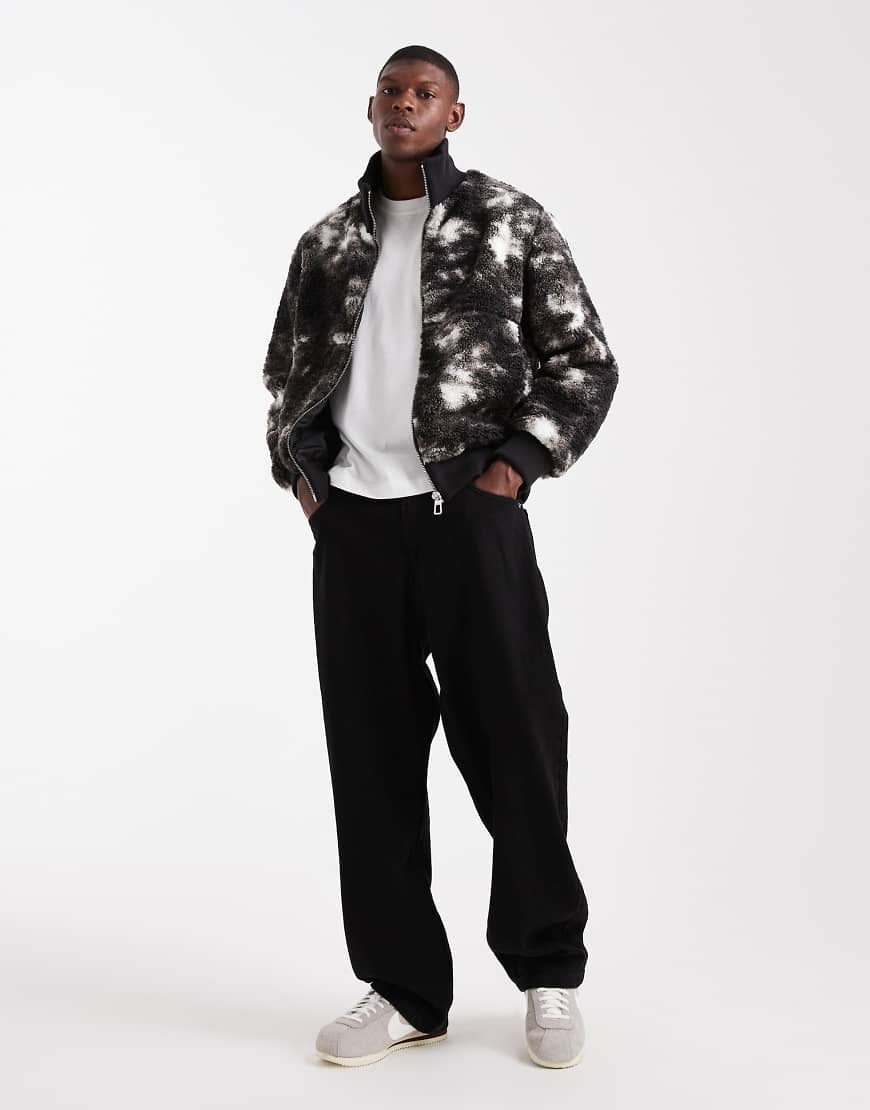 ONLY & SONS - Oversize-Jacke aus schwarz-weißem Sherpafleece mit Reißverschluss von ONLY & SONS