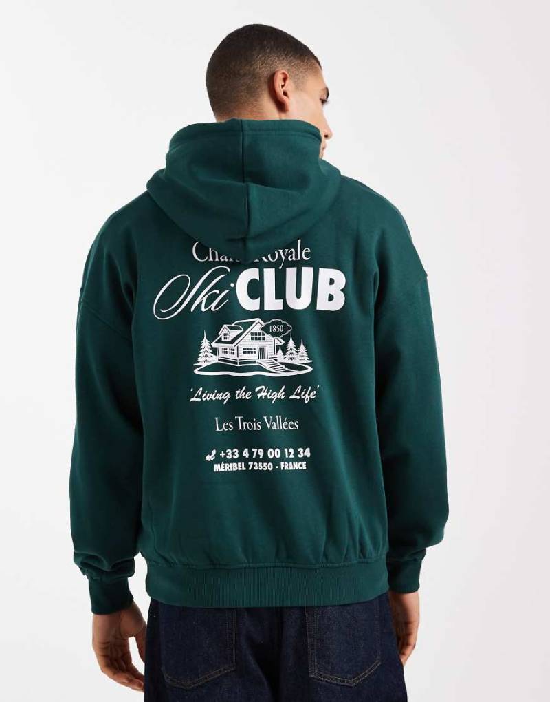 ONLY & SONS - Oversize-Kapuzenpullover in Dunkelgrün mit Ski-Rückenprint von ONLY & SONS