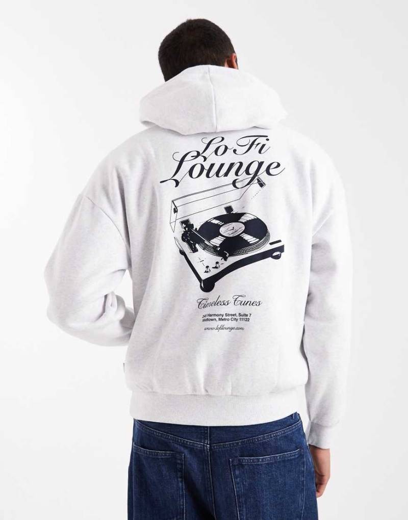 ONLY & SONS - Oversize-Kapuzenpullover in Hellgrau mit Lofi-Print auf dem Rücken von ONLY & SONS