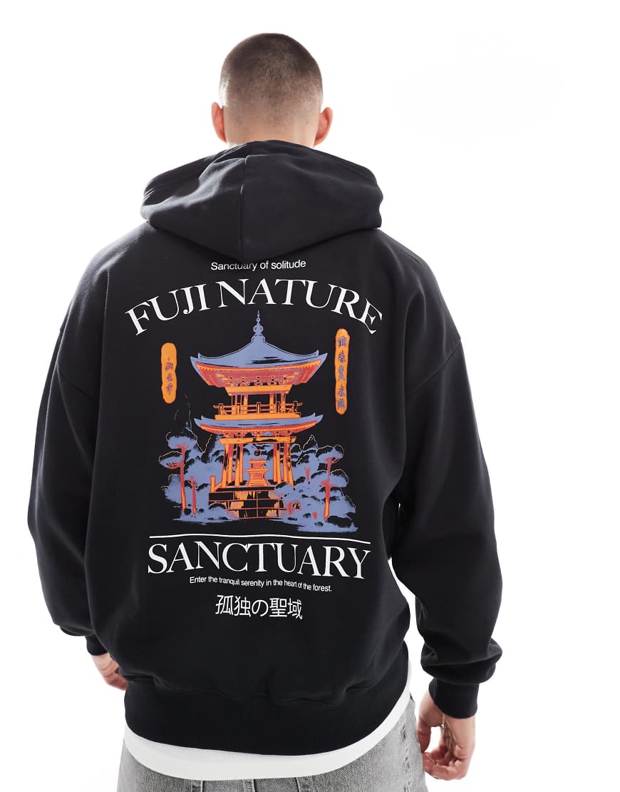 ONLY & SONS - Oversize-Kapuzenpullover in Schwarz mit „Sanctuary"-Rückenprint ONLY & SONS - Oversize-Kapuzenpullover in Schwarz mit „Sanctuary"-Rückenprint von ONLY & SONS