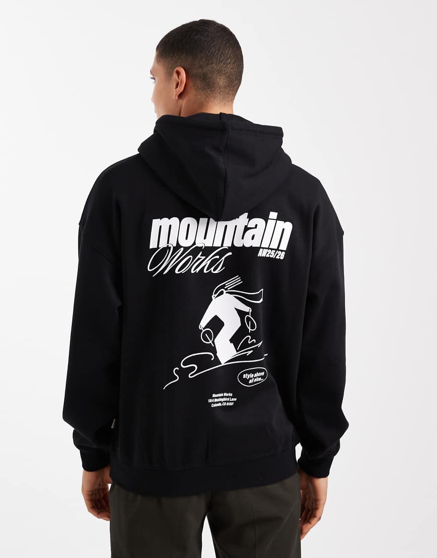 ONLY & SONS - Oversize-Kapuzenpullover in Schwarz mit Ski-Rückenprint von ONLY & SONS