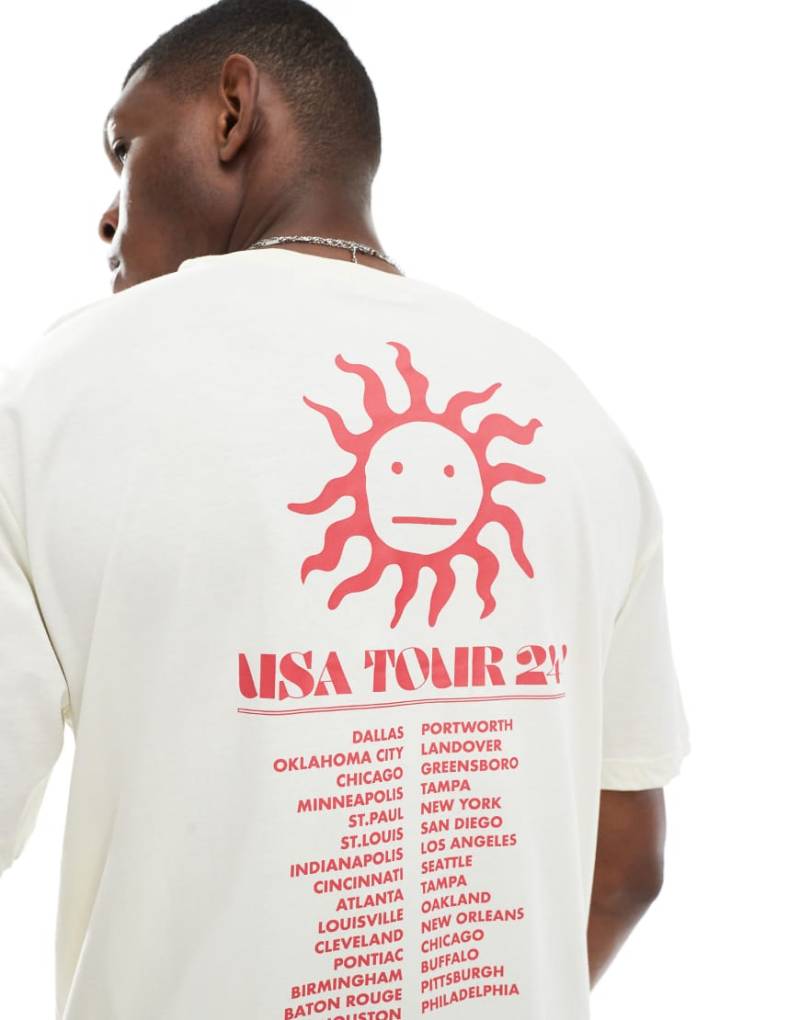 ONLY & SONS - Oversize-Shirt in Beige mit USA-Tour-Print am Rücken-Neutral von ONLY & SONS