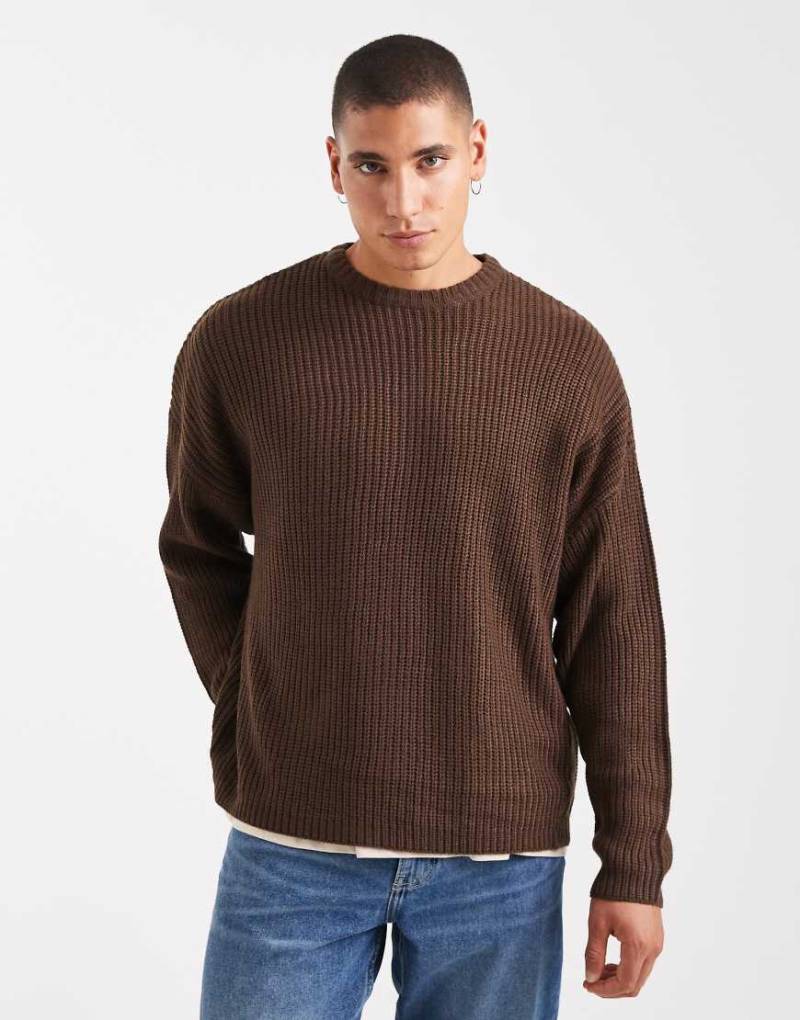 ONLY & SONS - Oversize-Strickpullover in Dunkelbraun mit Patentmuster-Brown von ONLY & SONS