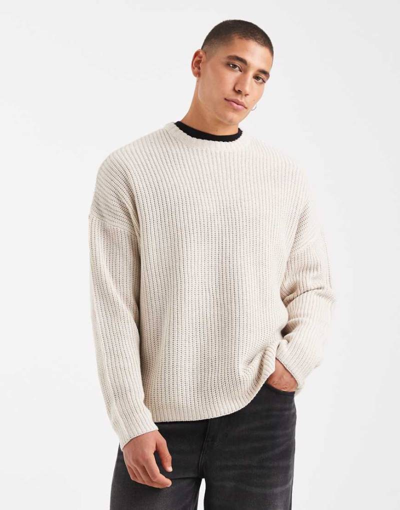 ONLY & SONS - Oversize-Strickpullover in Steinbeige mit Patentmuster-Weiß von ONLY & SONS