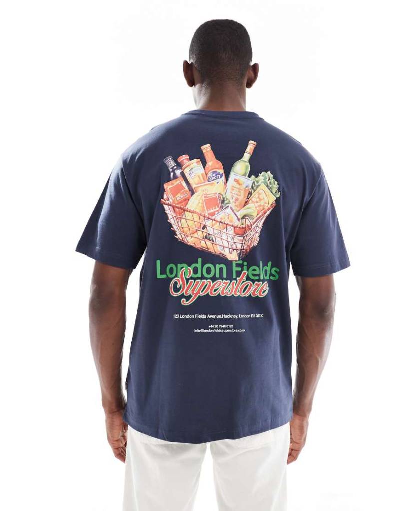 ONLY & SONS - Oversize-T-Shirt in Dunkelblau mit „London Fields"-Print am Rücken-Marineblau von ONLY & SONS