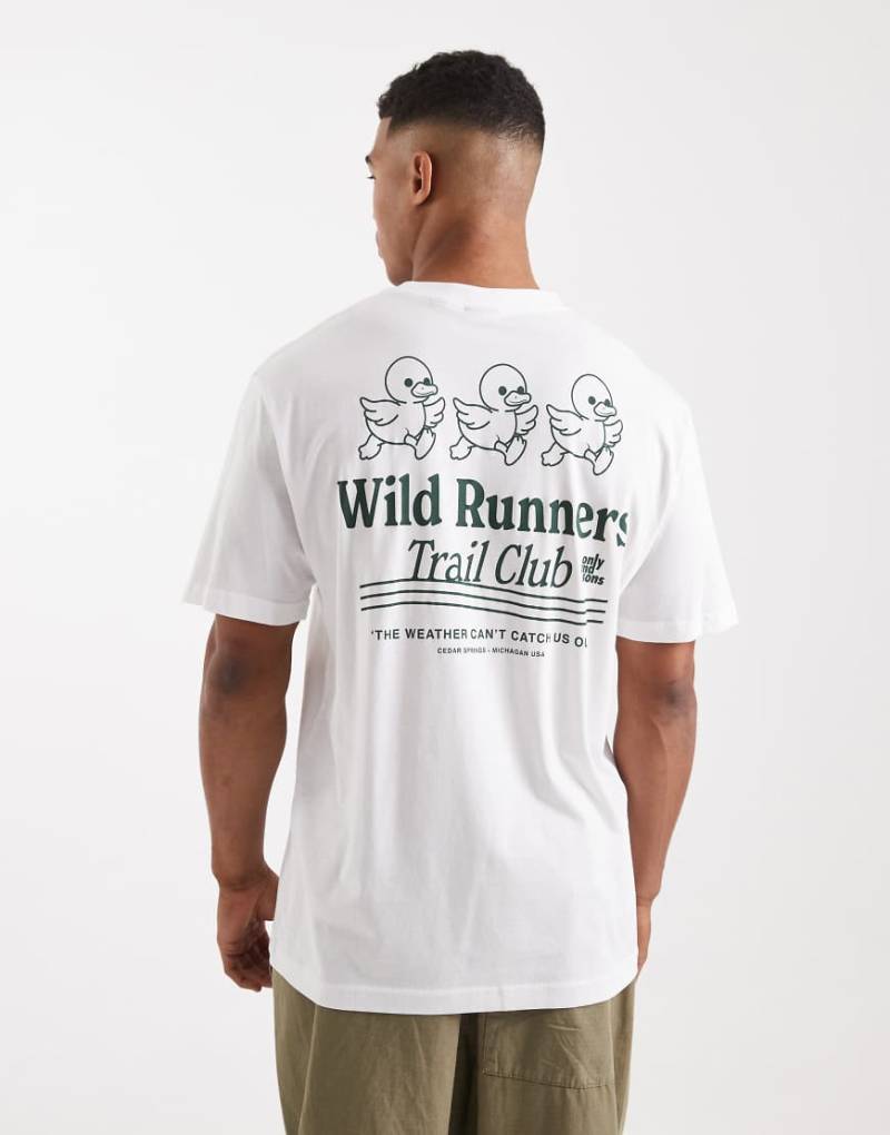ONLY & SONS - Oversize-T-Shirt in Weiß mit „Runners"-Rückenprint von ONLY & SONS