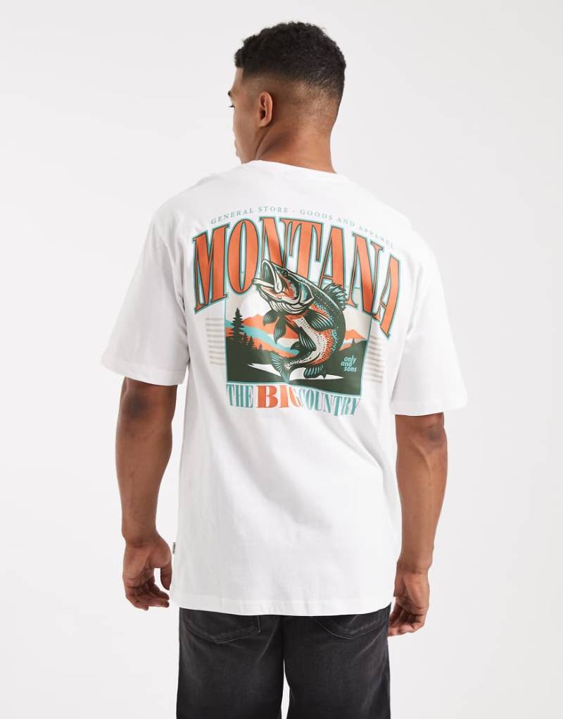 ONLY & SONS - Oversize-T-Shirt in Weiß mit Montana-Rückenprint von ONLY & SONS