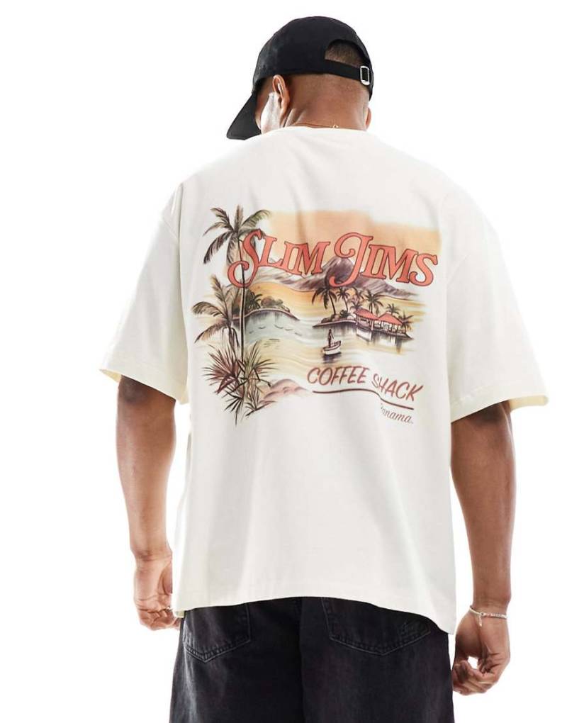 ONLY & SONS - Oversize-T-Shirt in Wollweiß mit „Slim Jims"-Rückenprint von ONLY & SONS