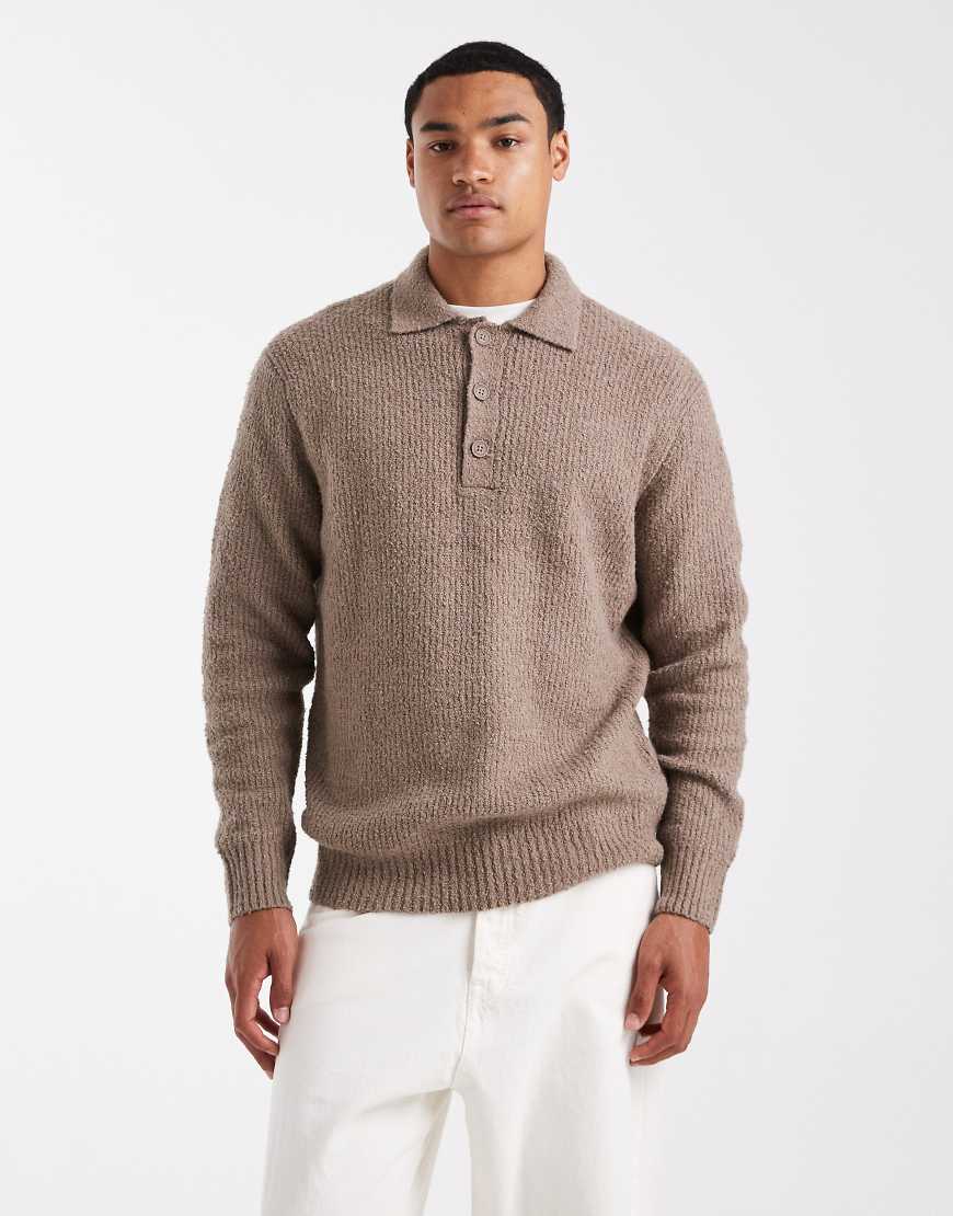 ONLY & SONS - Relaxed-Fit-Polopullover in Beige aus Patentstrick-Brown ONLY & SONS - Relaxed-Fit-Polopullover in Beige aus Patentstrick-Brown von ONLY & SONS