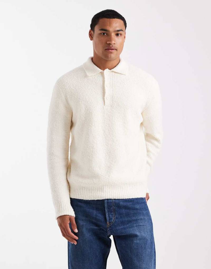 ONLY & SONS - Relaxed-Fit-Polopullover in Creme aus Patentstrick-Weiß von ONLY & SONS
