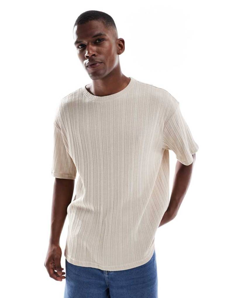 ONLY & SONS - Relaxed-Fit-T-Shirt in Beige mit Struktur-Weiß von ONLY & SONS