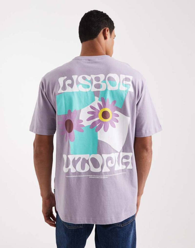 ONLY & SONS - Relaxed-Fit-T-Shirt in Flieder mit „Lisboa"-Rückenprint-Lila von ONLY & SONS