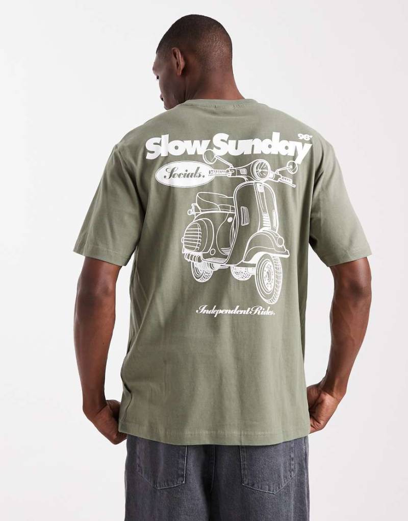 ONLY & SONS - Relaxed-Fit-T-Shirt in Khaki mit Moped-Rückenprint-Grün von ONLY & SONS