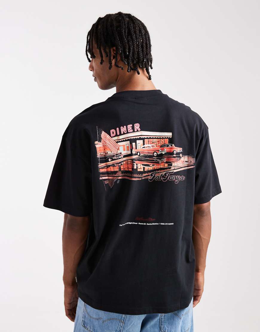 ONLY & SONS - Relaxed Fit T-Shirt in Schwarz mit Diner-Grafikprint von ONLY & SONS