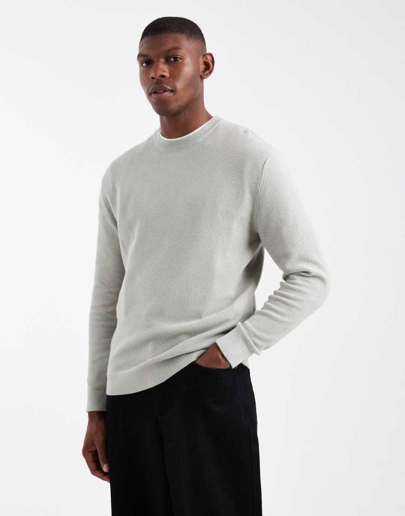 ONLY & SONS - Regular-Fit-Strickpullover in Hellgrau mit Waffelmuster von ONLY & SONS