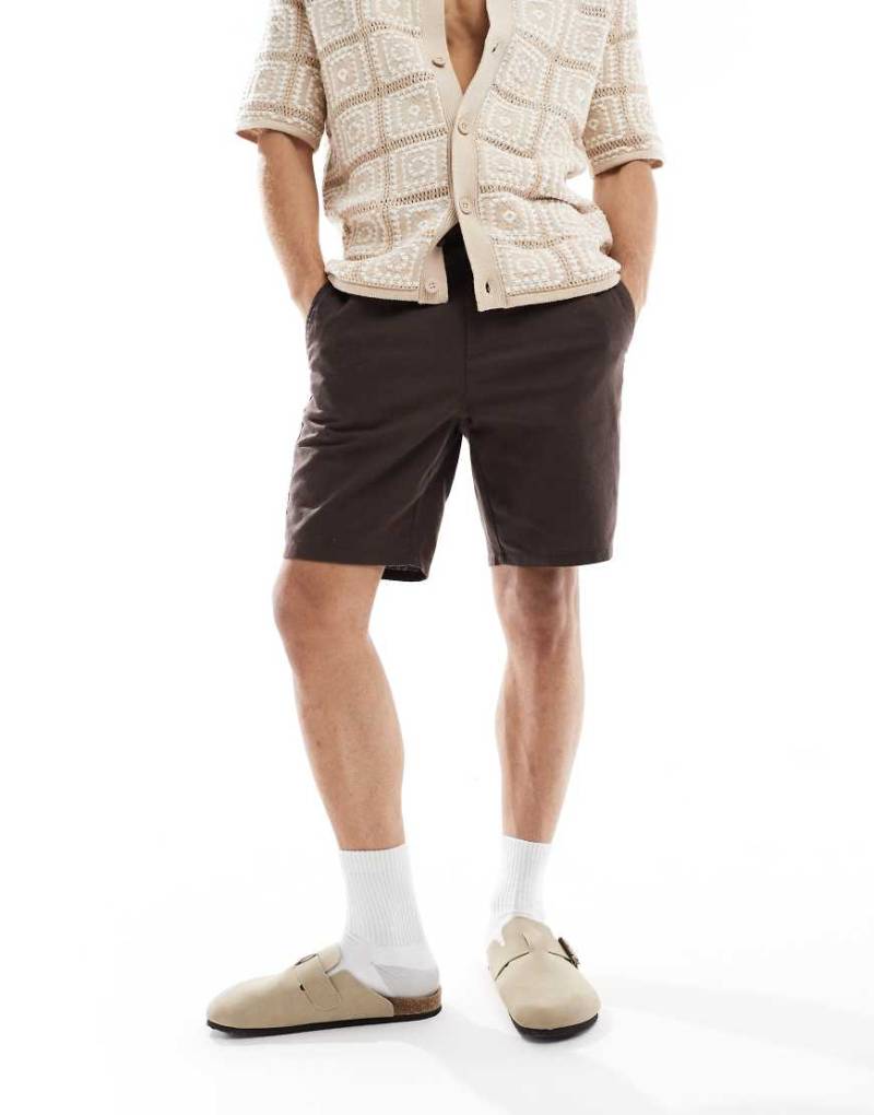ONLY & SONS - Shorts aus Leinenmix in Braun mit Kordelzugbund von ONLY & SONS