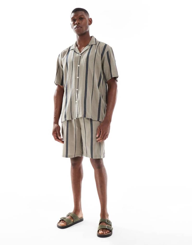 ONLY & SONS - Shorts im Leinenlook in Beige mit Streifen, Kombiteil-Neutral von ONLY & SONS