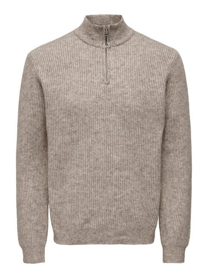ONLY & SONS Strickpullover Strickpullover Stehkragen Reißverschluss Regular Fit ONSTEGAN REG 5 WOOL HALF ZIP KNIT BF von ONLY & SONS