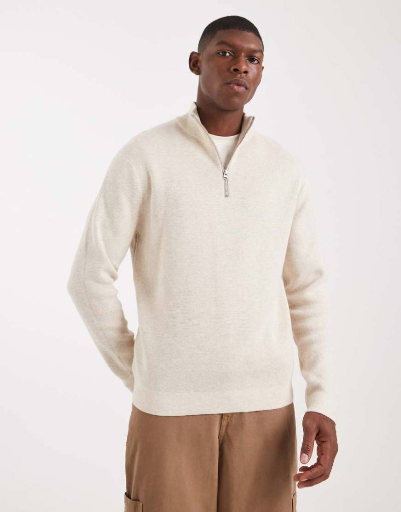 ONLY & SONS - Strickpullover in Creme mit kurzem Reißverschluss-Weiß von ONLY & SONS